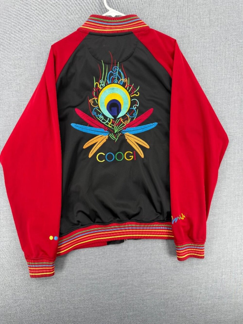 Coogi Full Zip Track Jacket Mens M Embroidered Peacock Feather 2 Sided Y2K Loud